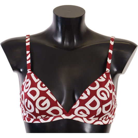 Dolce & Gabbana Red Cotton Logo Printed Designer Bra WOMAN SWIMWEAR Dolce & Gabbana