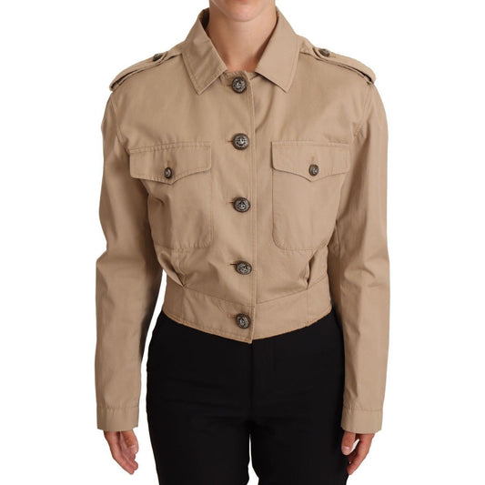 Dolce & Gabbana Elegant Cropped Cotton Jacket in Beige WOMAN COATS & JACKETS Dolce & Gabbana