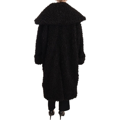 Dolce & Gabbana Black Polyester Fur Trench Coat Jacket