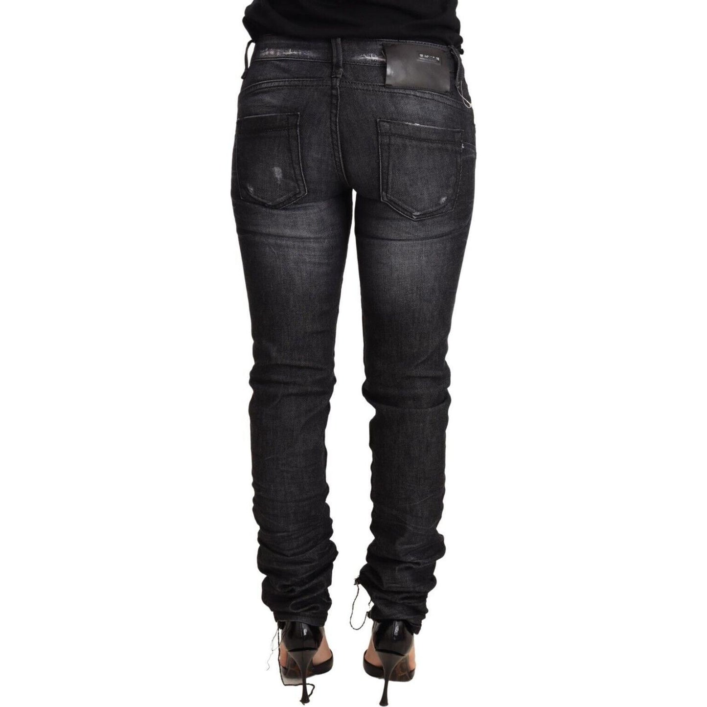 Acht Elegant Low Waist Skinny Black Denim Jeans & Pants Acht Dark Slate Gray