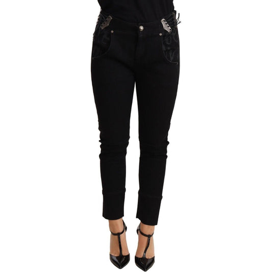 Ermanno Scervino Black Low Waist Skinny Slim Trouser Cotton Jeans