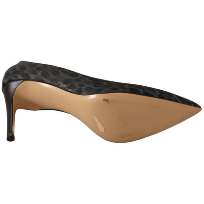 Sofia Black Leopard Leather Stiletto High Heels Pumps Shoes