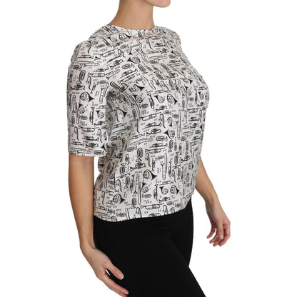 Dolce & Gabbana White Musical Instruments Print Blouse