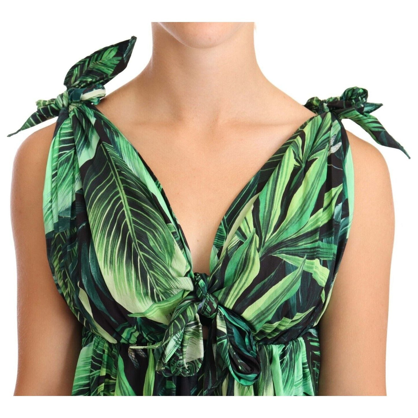 Dolce & Gabbana Elegant Flared Mini A-Line Dress in Green Leaf Print Dolce & Gabbana