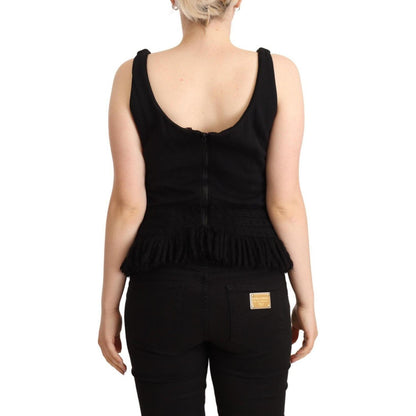 Ermanno Scervino Black Cotton Sleevelesss Tank Casual Top