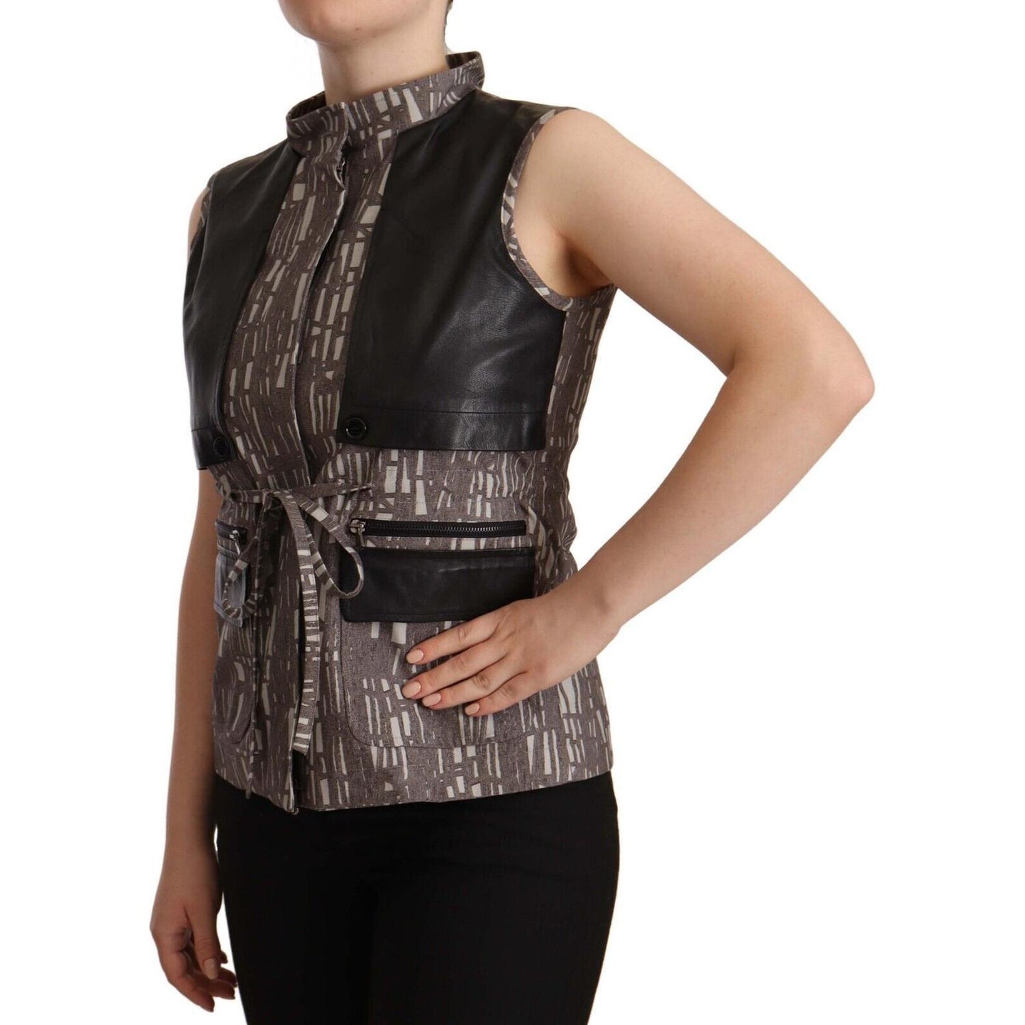Comeforbreakfast Brown Black Vest Leather Sleeveless Top Blouse