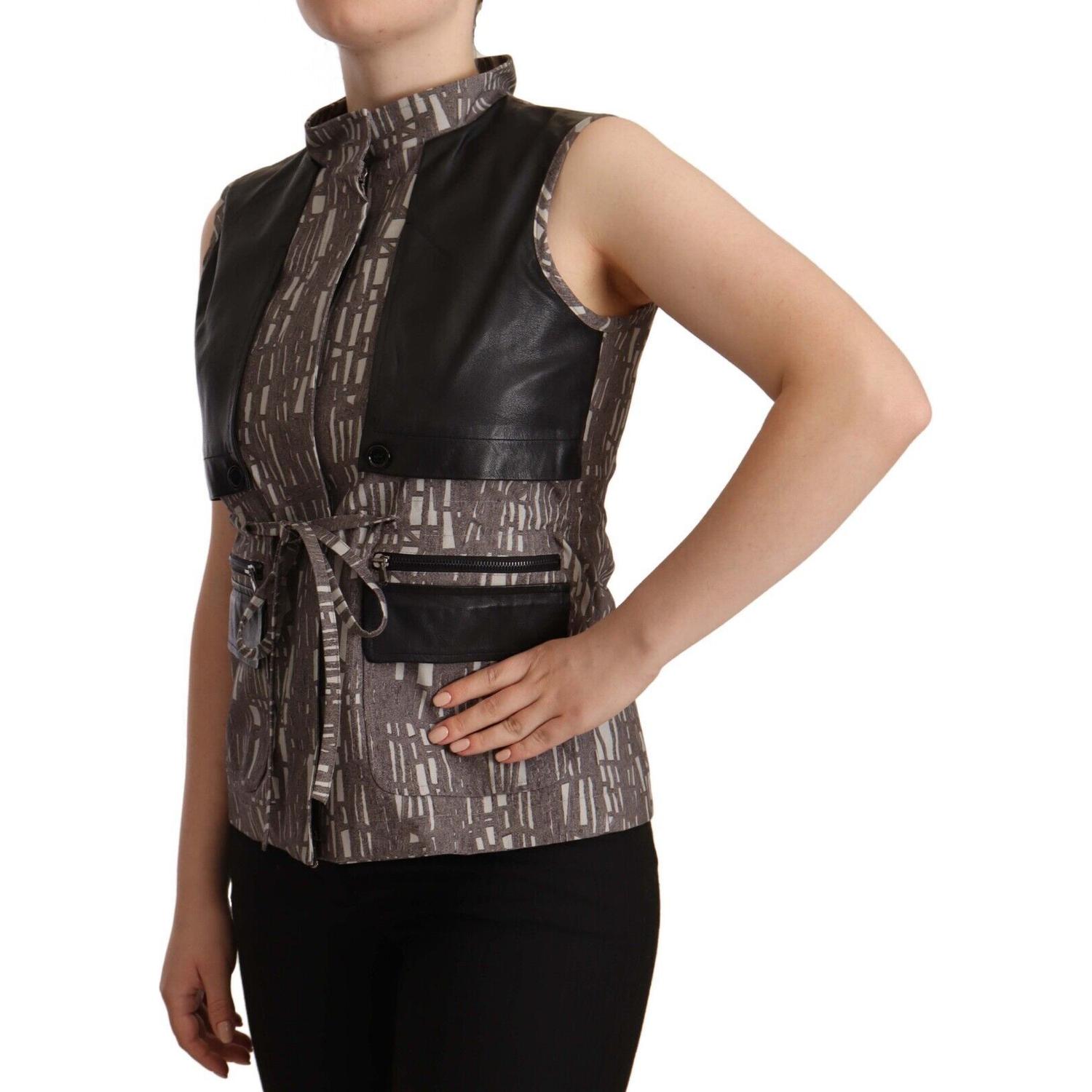 Comeforbreakfast Brown Black Vest Leather Sleeveless Top Blouse
