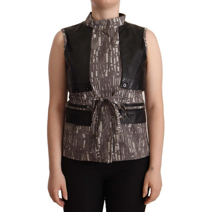 Comeforbreakfast Brown Black Vest Leather Sleeveless Top Blouse