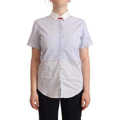 AGLINI Light Blue Cotton Short Sleeves Collared Polo Top