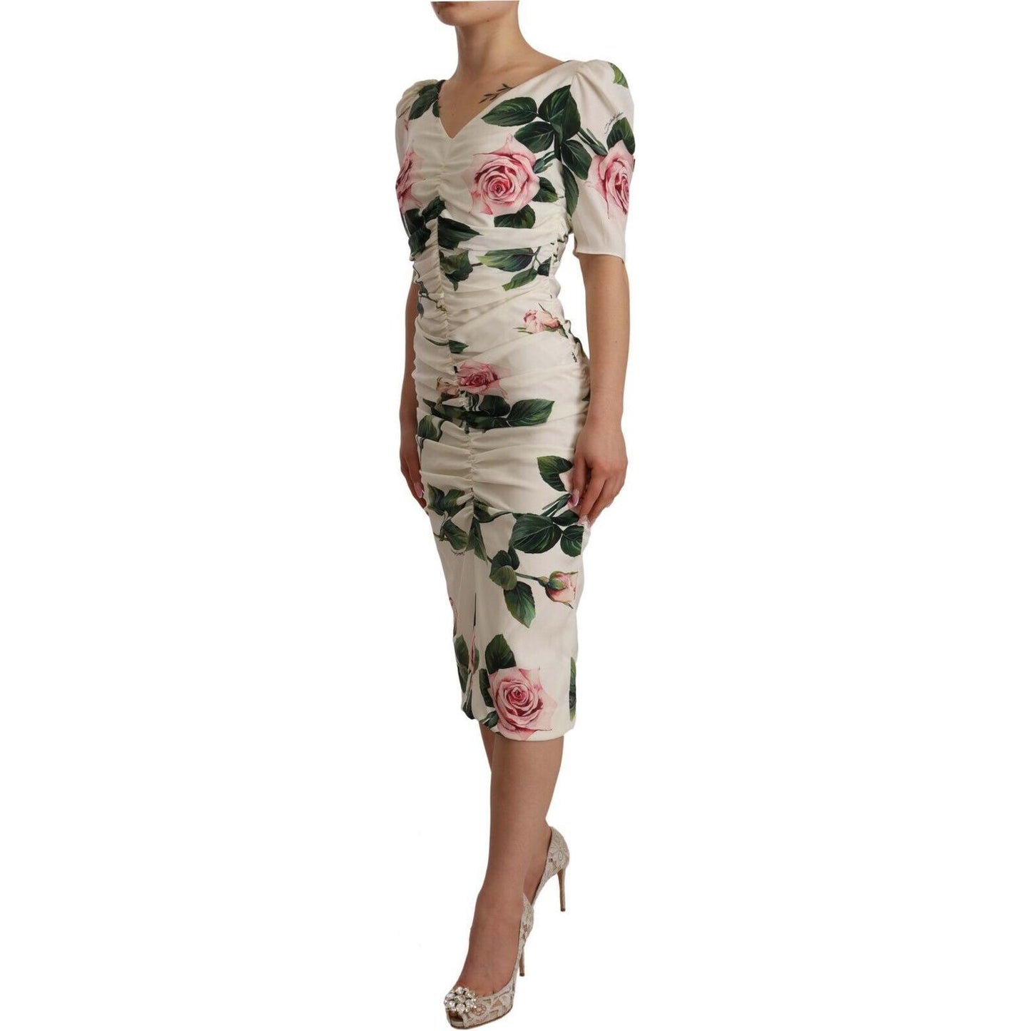 Dolce & Gabbana Elegant White Floral Sheath Dress Dress Dolce & Gabbana