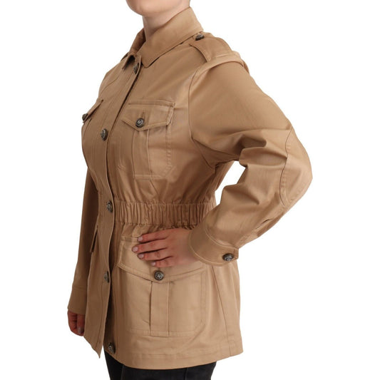 Dolce & Gabbana Chic Beige Button Down Coat with Embellishments WOMAN COATS & JACKETS Dolce & Gabbana