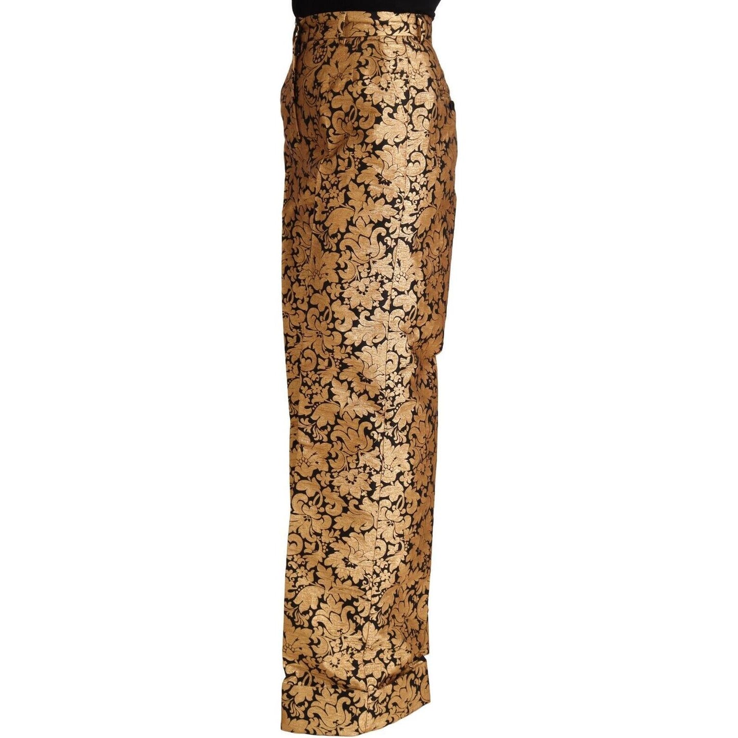 Dolce & Gabbana Gold Floral Jacquard Straight Polyester Pants