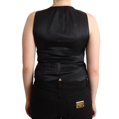 Dolce & Gabbana Black Button Down Sleeveless Viscose Vest Top Dolce & Gabbana