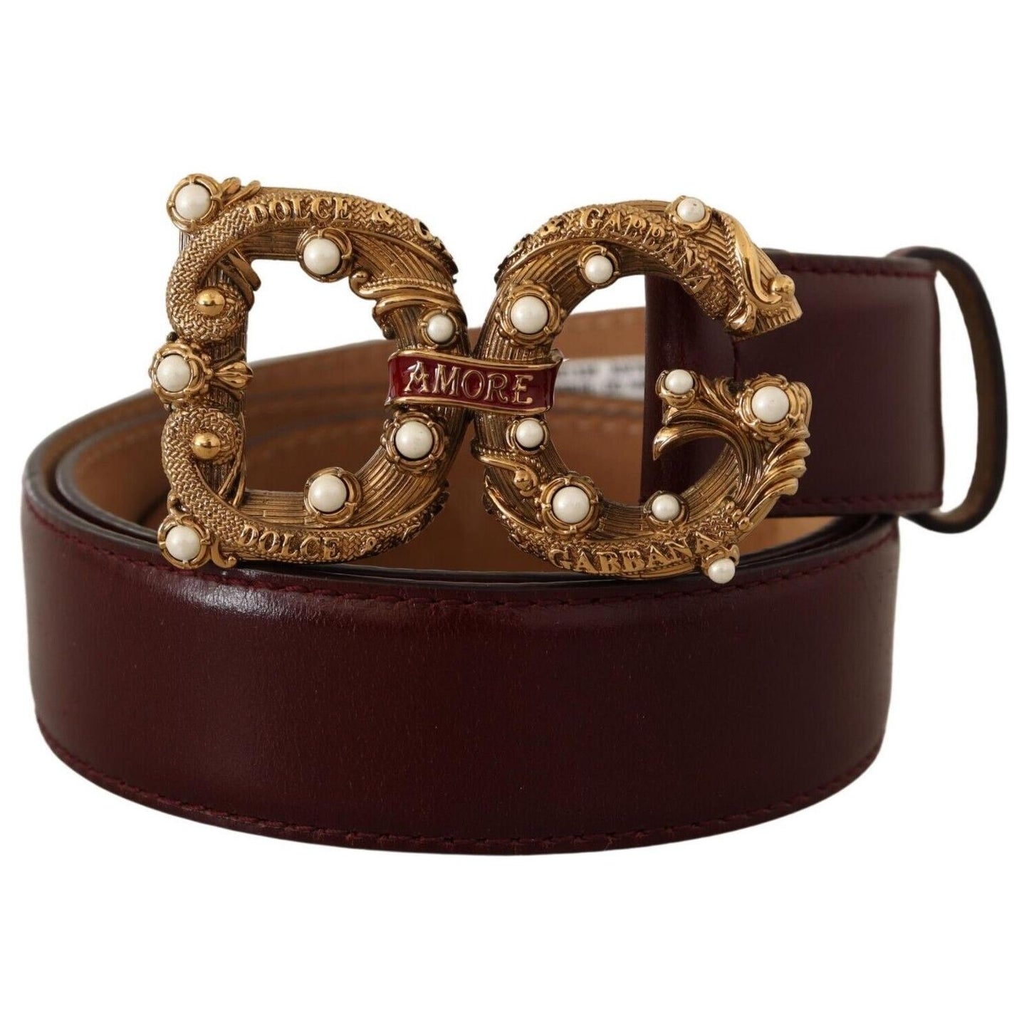 Dolce & Gabbana Elegant Bordeaux Leather Amore Belt Dolce & Gabbana