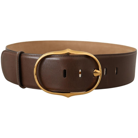 Dolce & Gabbana Elegant Brown Leather Belt with Gold Buckle Dolce & Gabbana