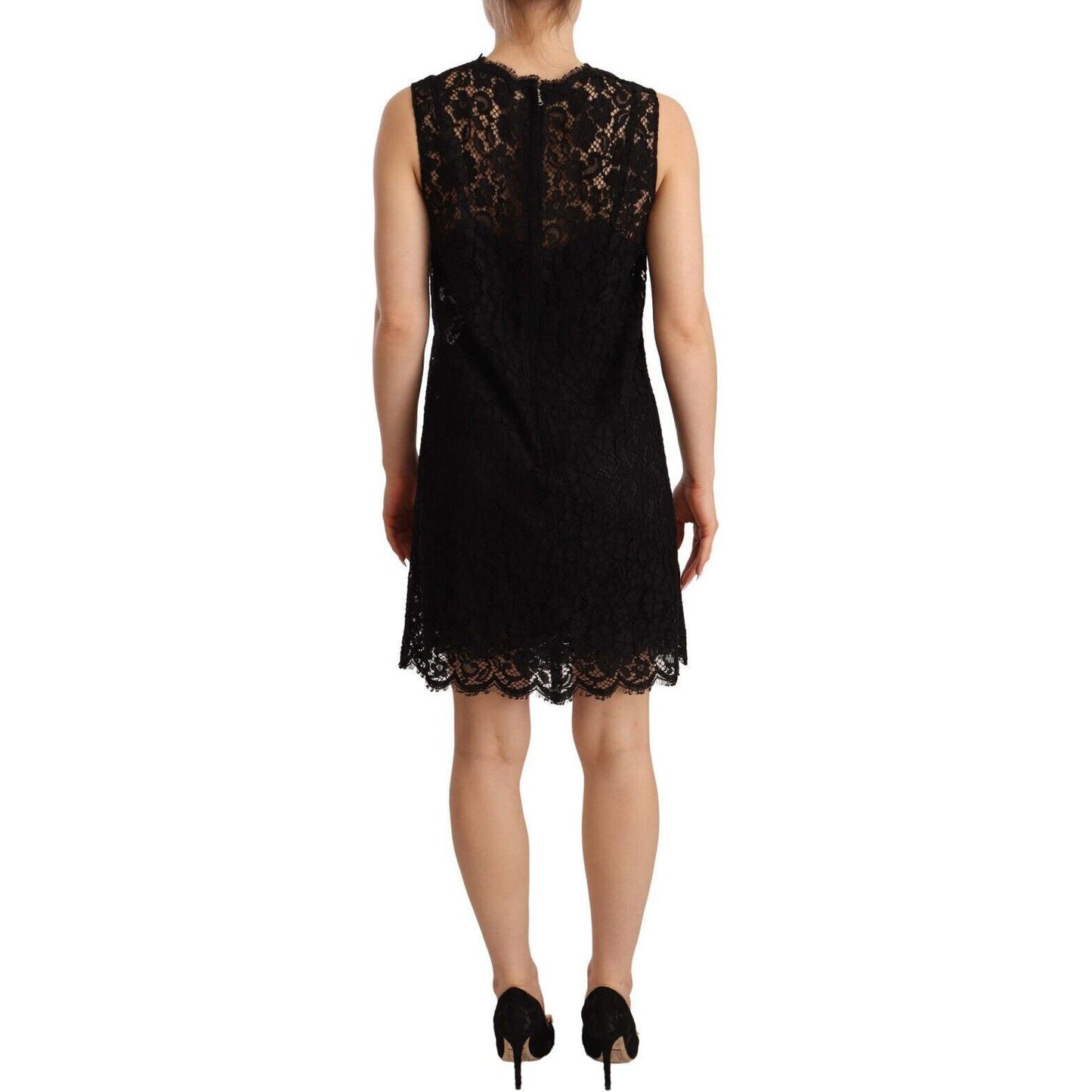 Dolce & Gabbana Elegant Floral Lace Sheath Dress in Black Dolce & Gabbana