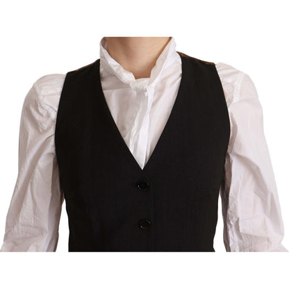Dolce & Gabbana Black Button Down Sleeveless Vest Polyester Top Dolce & Gabbana