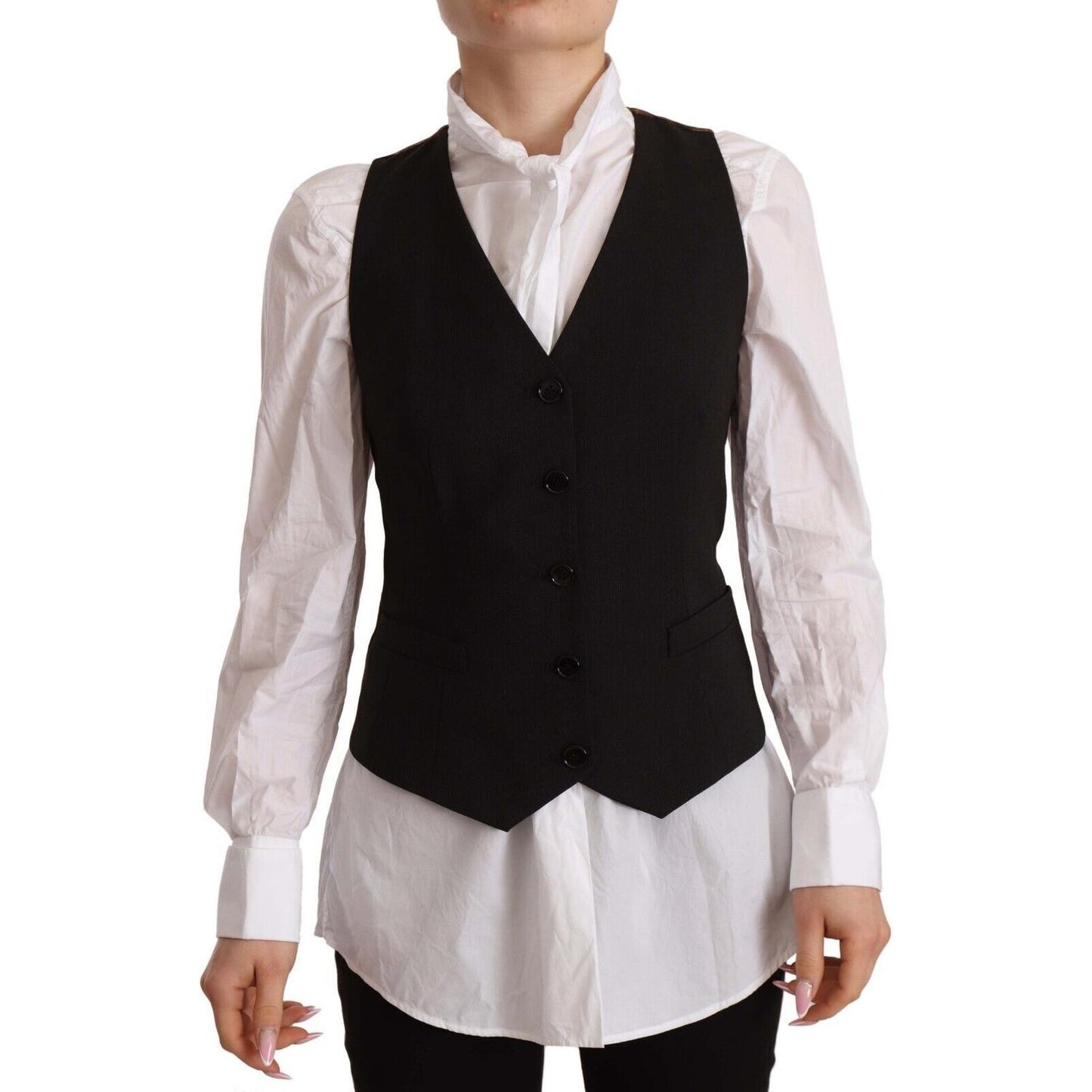 Dolce & Gabbana Black Button Down Sleeveless Vest Polyester Top Dolce & Gabbana