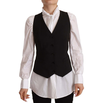 Dolce & Gabbana Black Button Down Sleeveless Vest Polyester Top Dolce & Gabbana