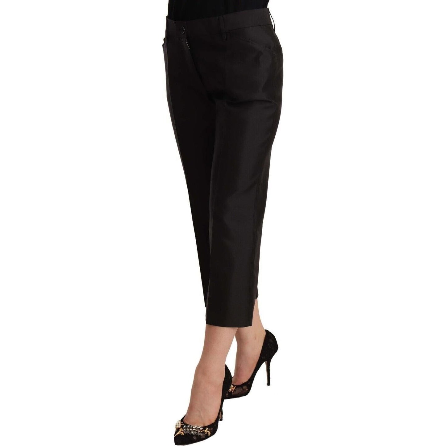 Dolce & Gabbana Black 100% Silk Flared Cropped Pants