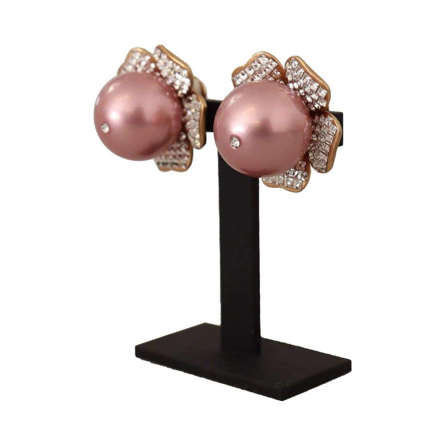 Dolce & Gabbana Elegant Floral Crystal Pearl Clip-On Earrings WOMAN EARRING Dolce & Gabbana