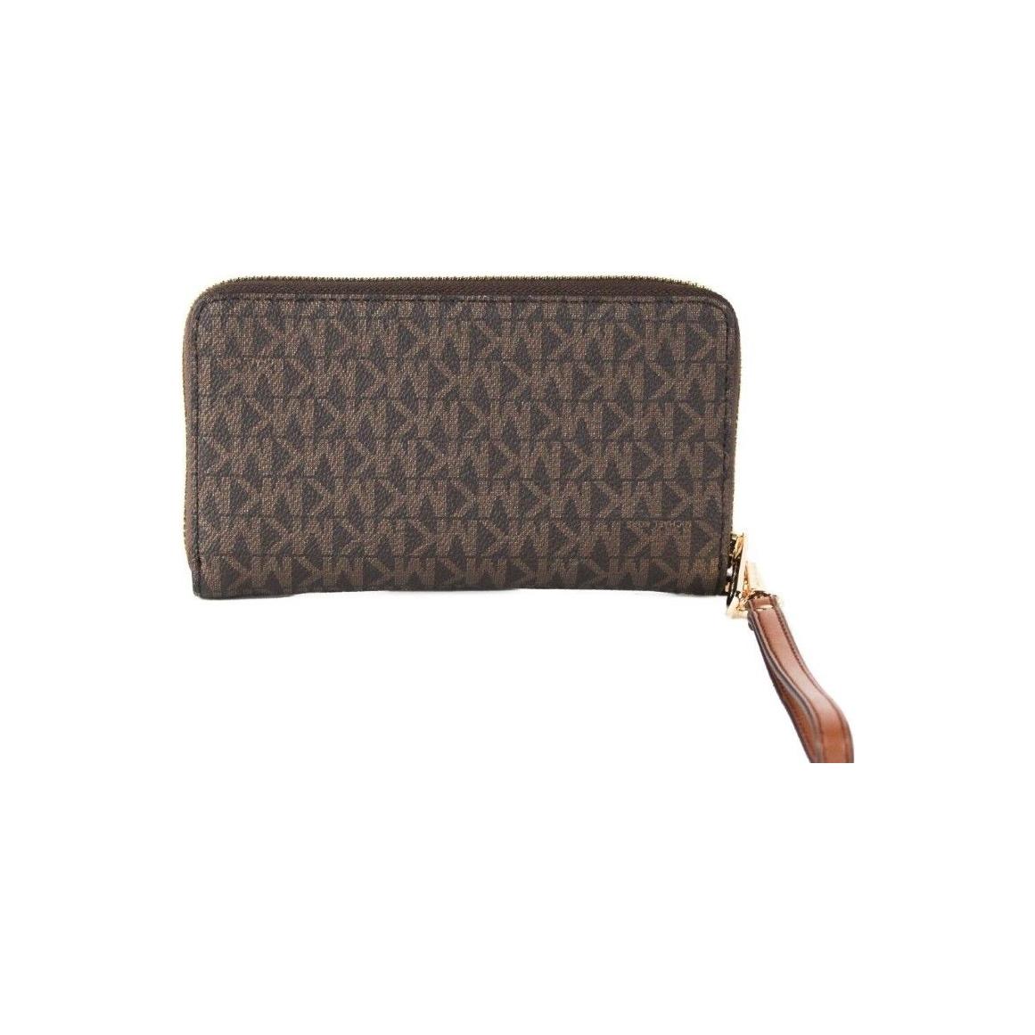 Michael Kors Jet Set Large Brown Signature PVC Flat Multifunction Wrist Wallet Michael Kors