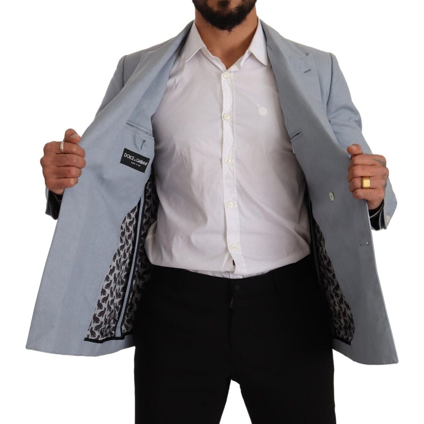 Dolce & Gabbana Elegant Slim Fit Light Blue Double Breasted Blazer Dolce & Gabbana