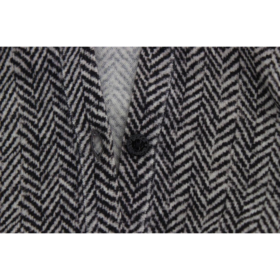 Dolce & Gabbana Black White Wool Top Cardigan Sweater