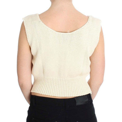 PINK MEMORIES Beige Cotton Blend Knitted Sleeveless Sweater