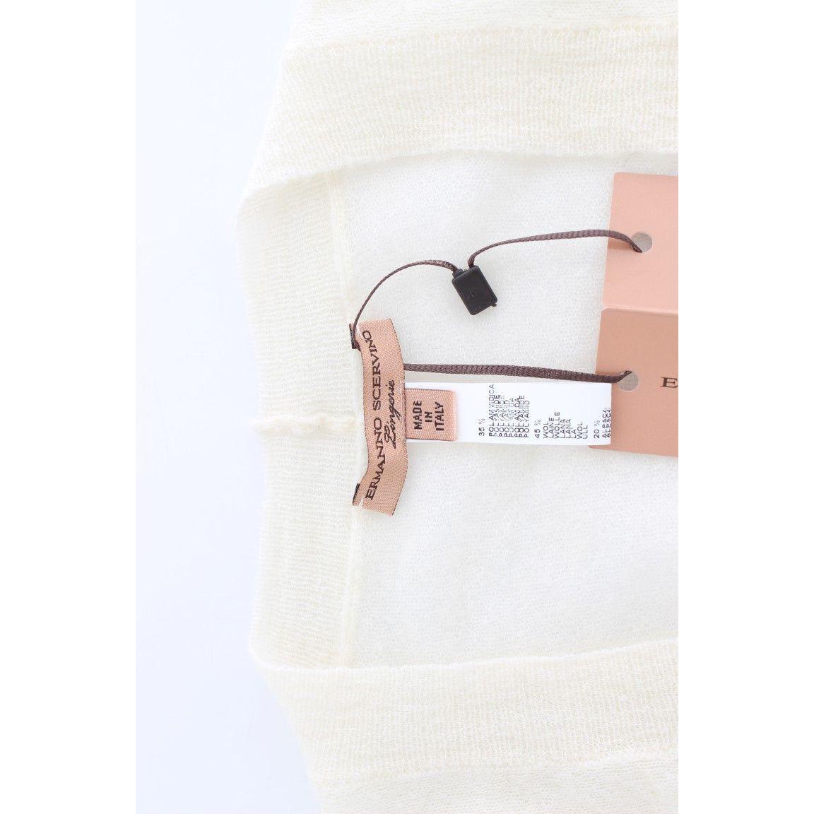 Ermanno Scervino Elegant Off-White Cropped Alpaca-Wool Blend Sweater Ermanno Scervino White Smoke