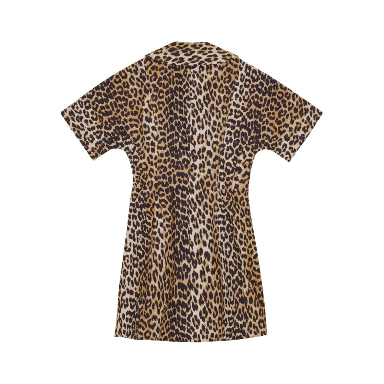 Ganni leopard print cotton wrap mini dress