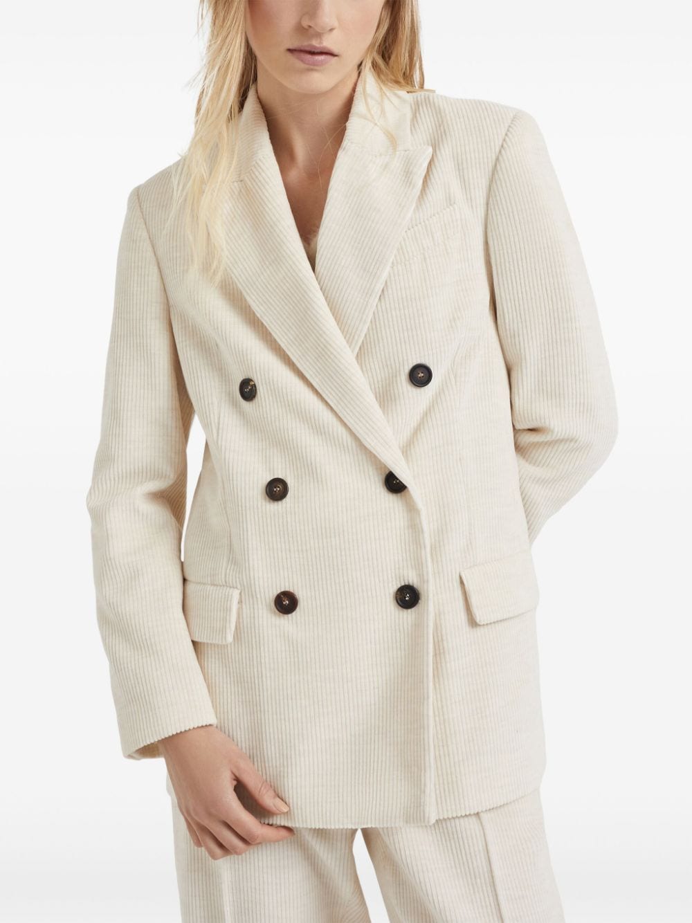 Brunello Cucinelli corduroy peak lapels double-breasted Jackets Ivory