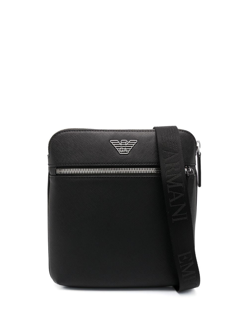 Emporio Armani ASV regenerated Saffiano leather flat shoulder bag with eagle plate Shoulder Emporio Armani