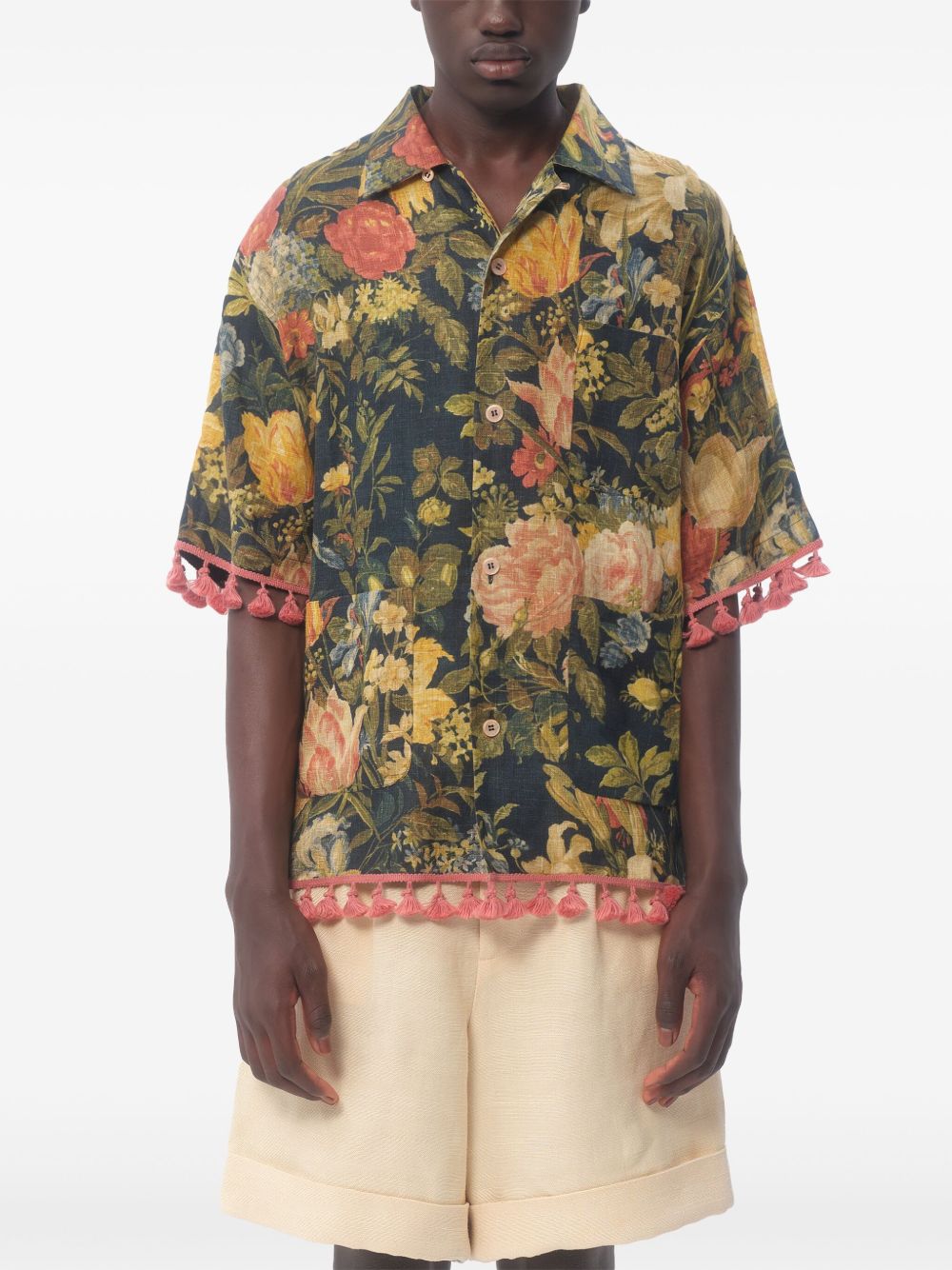 Valentino linen blend bowling shirt with Apres l'hiver print Shirts Valentino