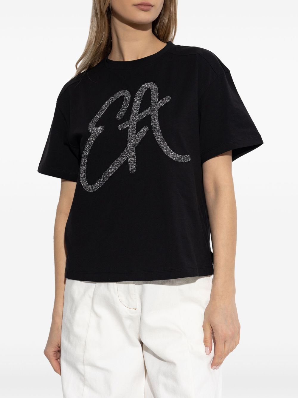 Emporio Armani Cotton-jersey T-shirt with oversized lurex logo Topwear Emporio Armani