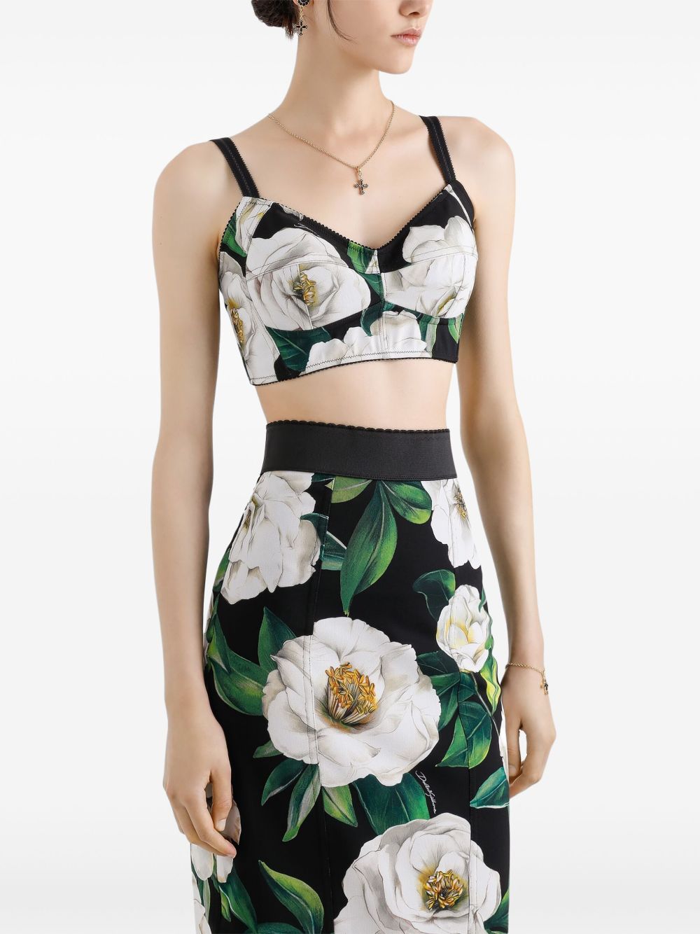 Dolce & Gabbana Stretch bralette top with gardenia print Topwear Dolce & Gabbana