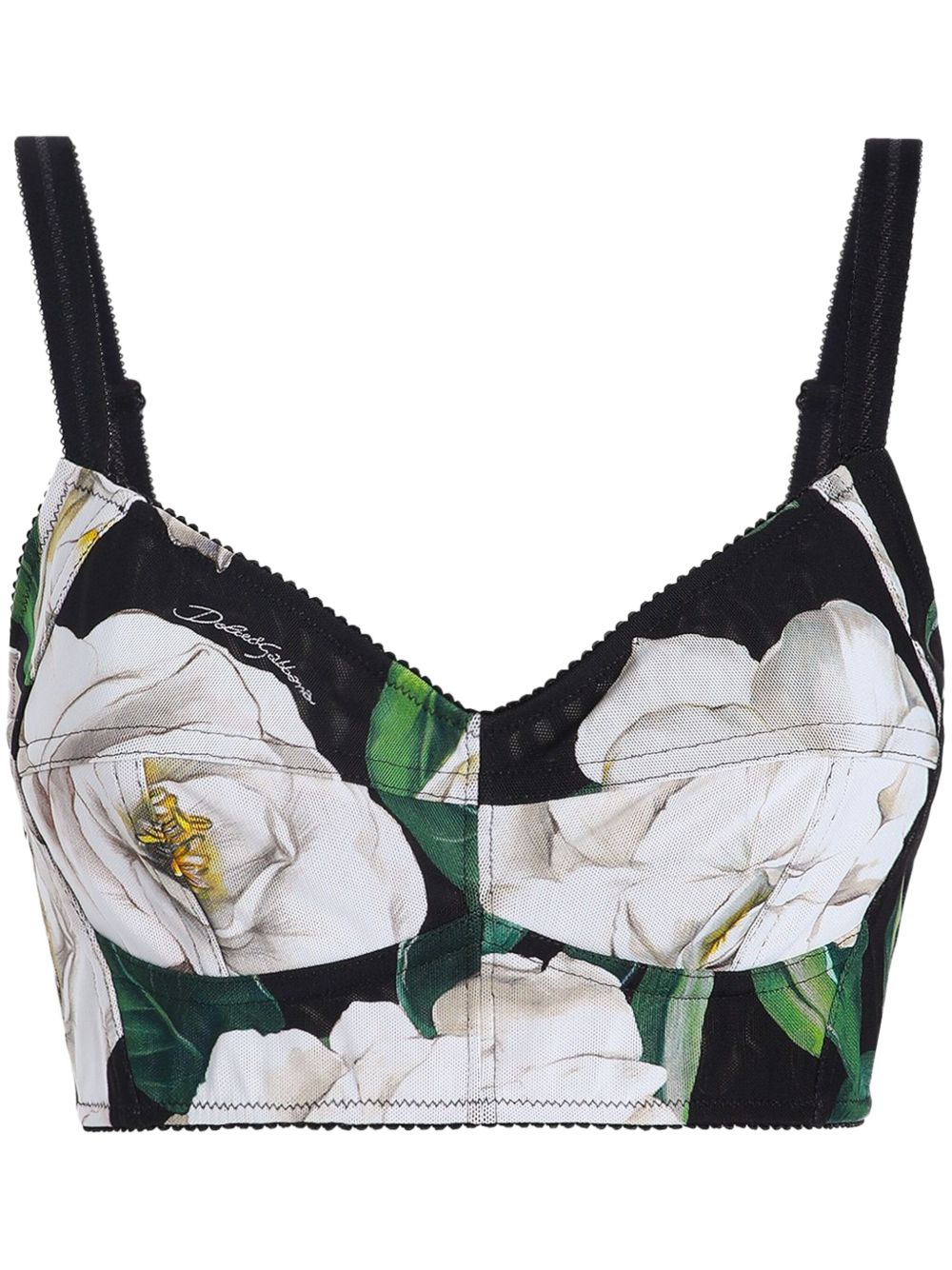 Dolce & Gabbana Stretch bralette top with gardenia print Topwear Dolce & Gabbana