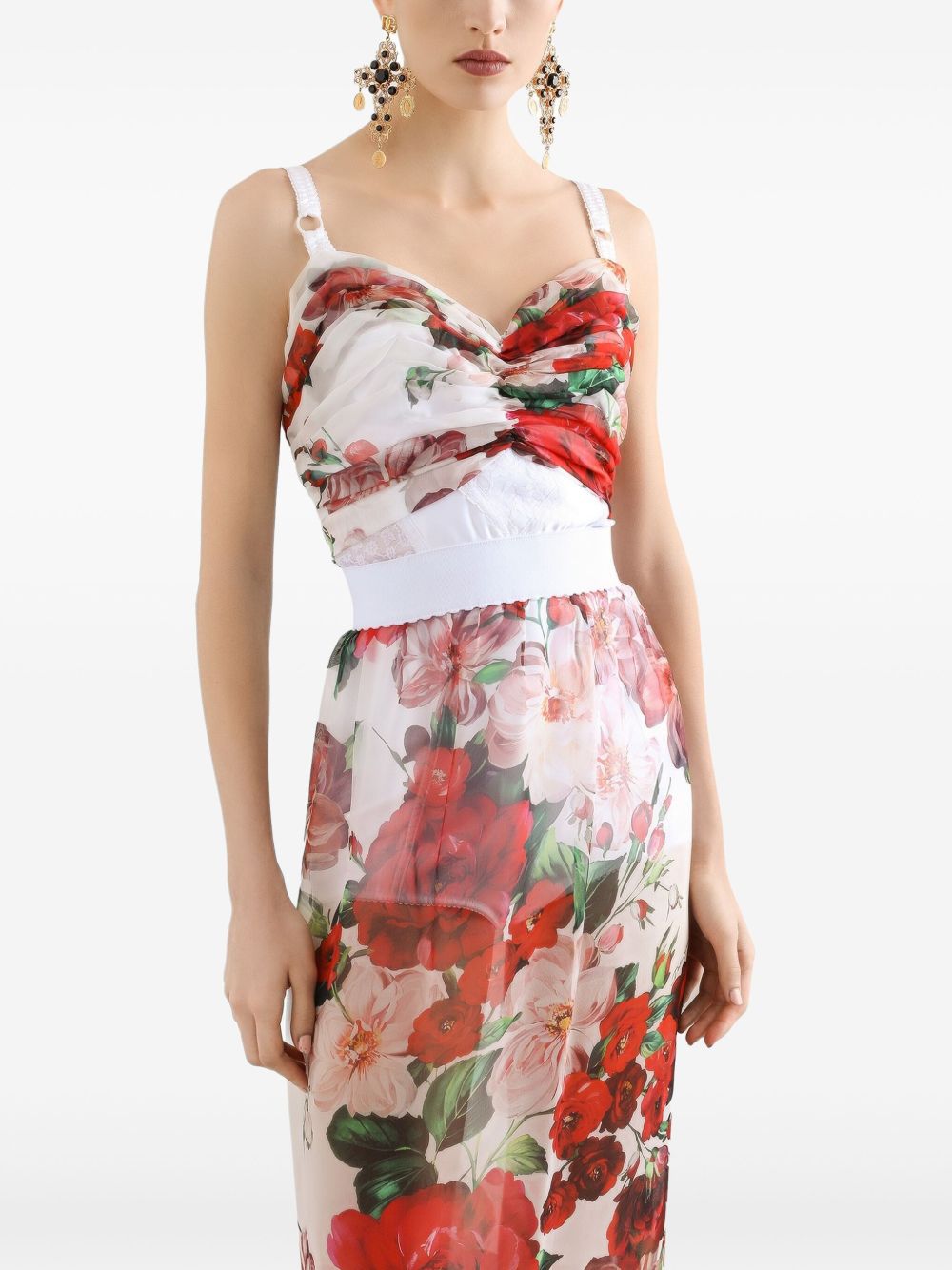 Dolce & Gabbana rose print Bustier top in marquisette and chiffon Topwear Dolce & Gabbana