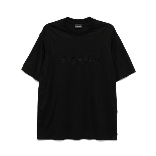 Emporio Armani T-shirt with embossed logo embroidery in lyocell blend jersey Topwear Emporio Armani Black