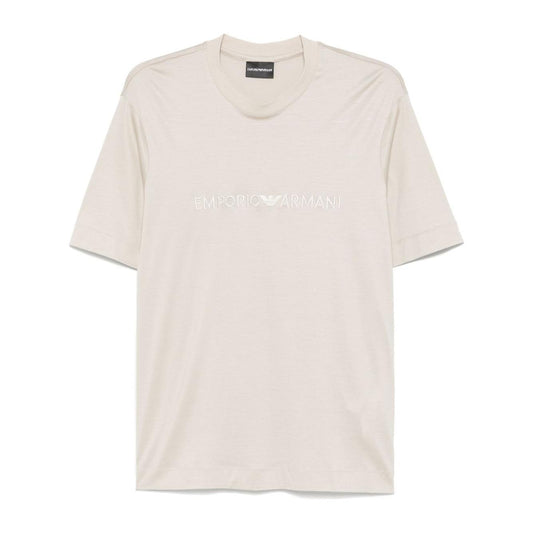Emporio Armani ASV jersey-Lyocell blend T-shirt with embroidery Topwear Emporio Armani Light Gray