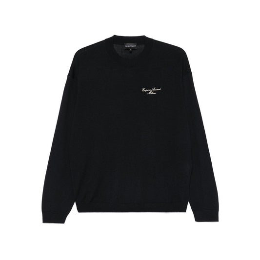Emporio Armani Wool Blend Crewneck Sweater with Logo Topwear Emporio Armani Black