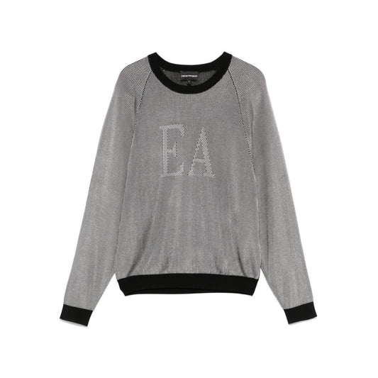 Emporio Armani Two-tone fisherman’s rib jumper with EA logo Topwear Emporio Armani Light Slate Gray