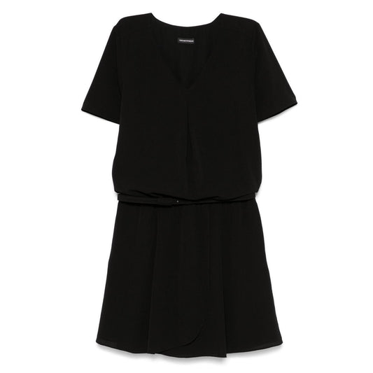 Emporio Armani Short dress with elasticated waistband and flowing crepe Dresses Emporio Armani Black