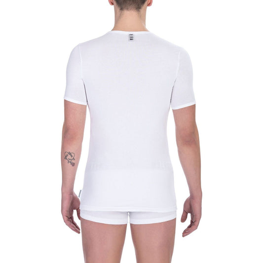 Bikkembergs White Cotton Men V-Neck T-Shirt Bikkembergs