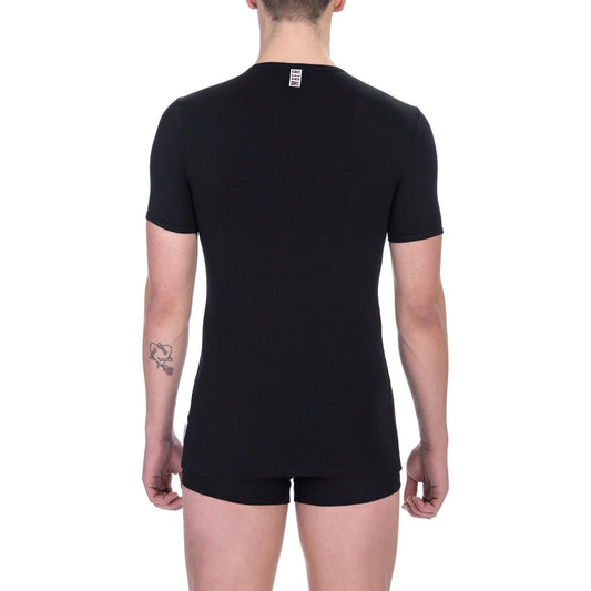 Bikkembergs Black Cotton Men V-Neck T-Shirt Bikkembergs