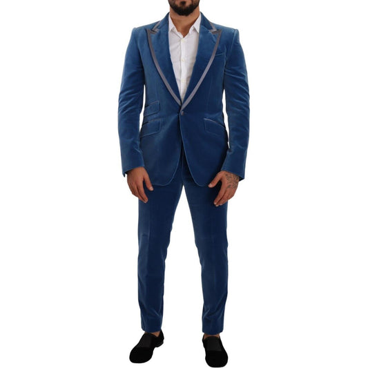 Dolce & Gabbana Elegant Velvet Blue Slim Fit Suit Dolce & Gabbana