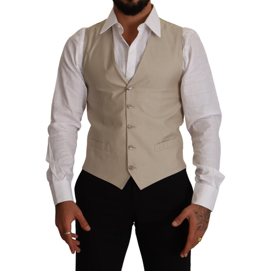 Dolce & Gabbana Beige Cotton Silk Slim Fit Waistcoat Vest