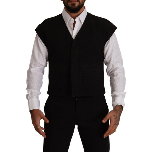 Dolce & Gabbana Elegant Black Wool Cotton Dress Vest Dolce & Gabbana