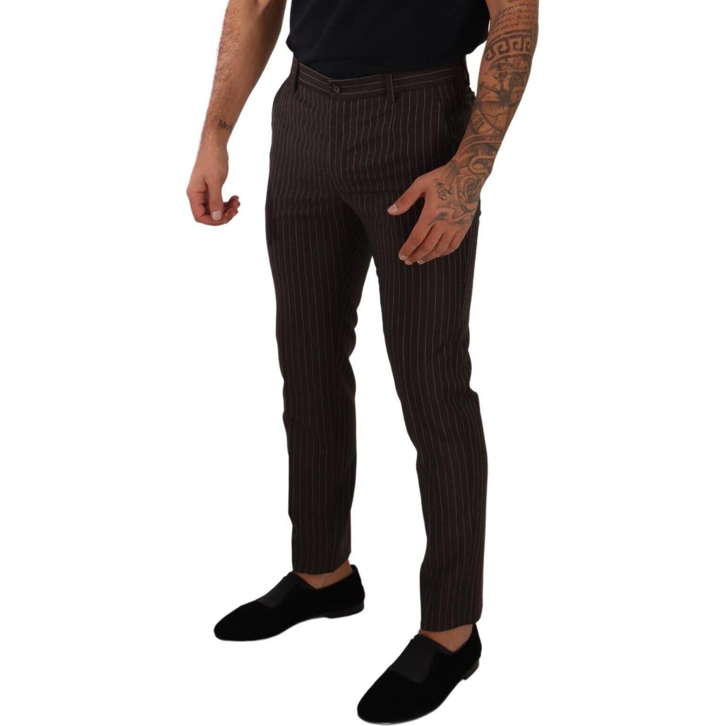 Dolce & Gabbana Elegant Brown Striped Woolen Men's Trousers Dolce & Gabbana