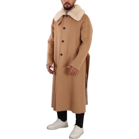 Dolce & Gabbana Opulent Beige Shearling-Collar Overcoat Dolce & Gabbana